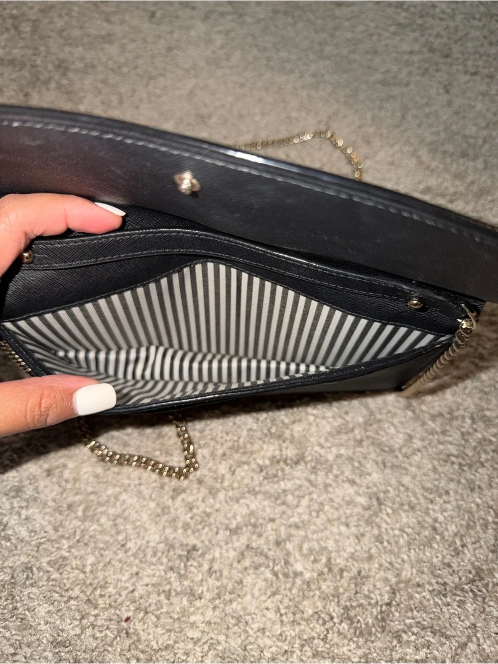kate spade Black Leather Crossbody Wallet with Gold Chain